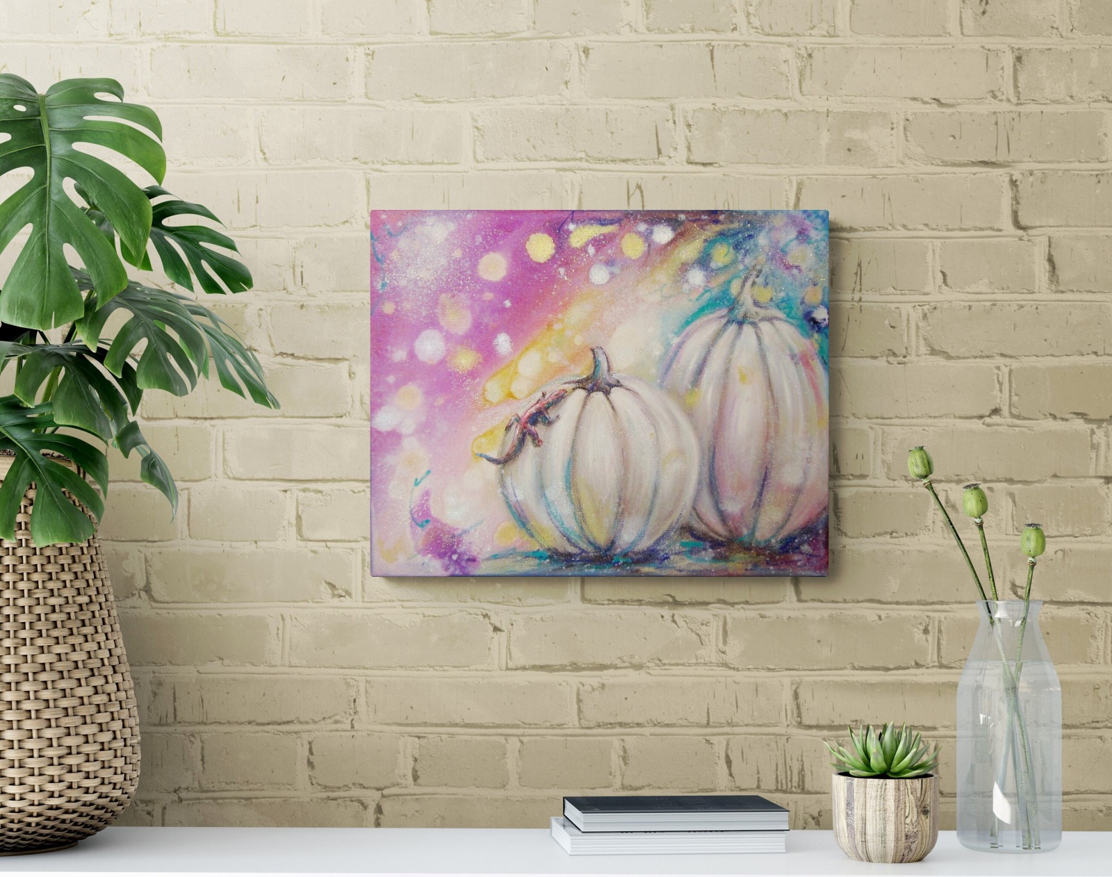 MAGICAL PUMPKINS - surrealistisches, herbstliches Bild mit Kürbissen und Eidechse 50cmx40cm 3