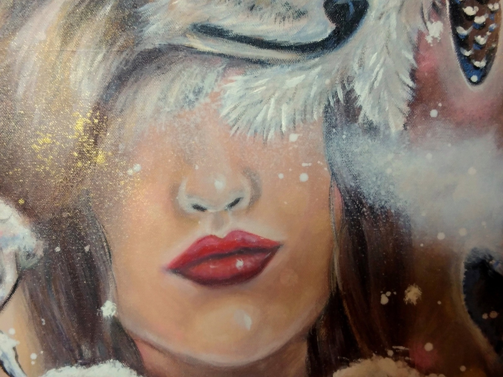 WOLF LADY - Winterbild mit Wölfen und einer Frau auf Leinwand 60cmx60cm - handgemalte Kunst von