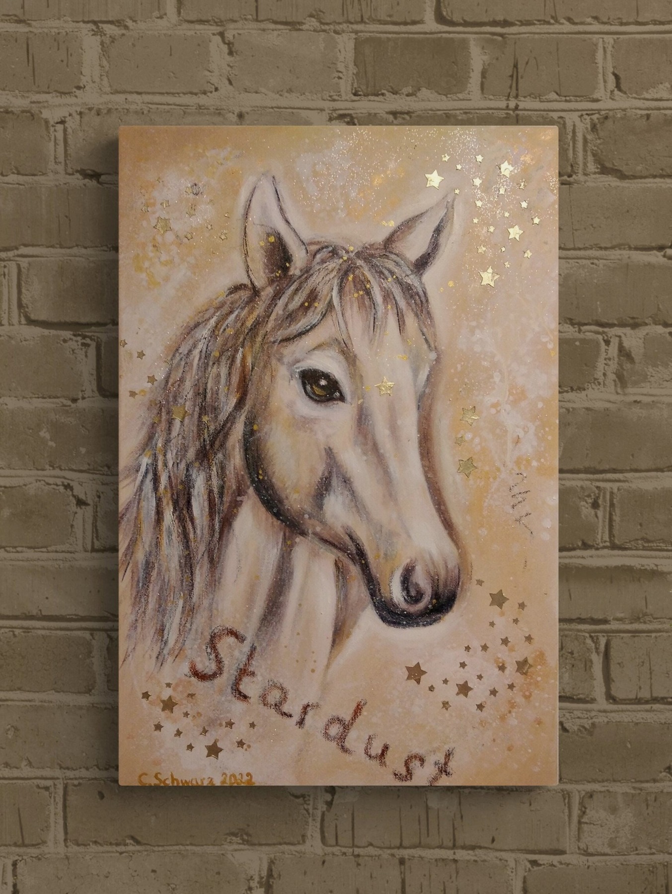 STARDUST - handgemaltes Pferdebild mit Sternen und Glitter 40cmx60cm auf Leinwand 2