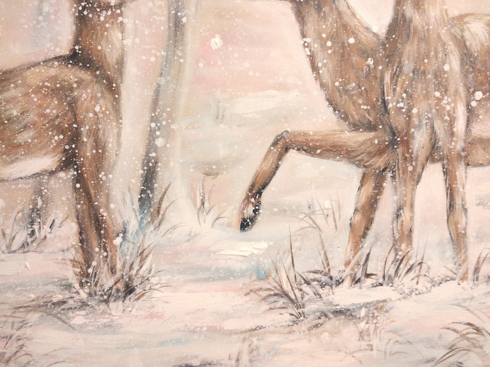 REHE IM SCHNEETREIBEN - schönes Winterbild auf Leinwand 90cmx50cm, gemalt mit Acrylfarben von