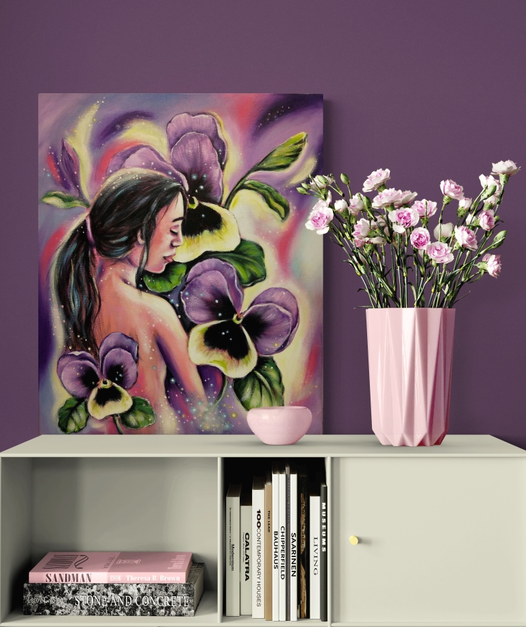 MAGICAL VIOLET GARDEN - romantisches Stiefmütterchenbild von Christiane Schwarz 50cmx60cm 5