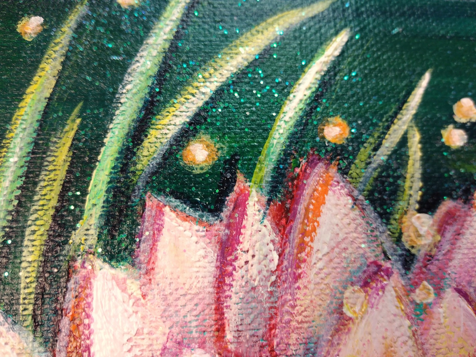 Kleines Acrylgemälde MIDNIGHT WATER LILY - zauberhaftes Acrylgemälde auf Leinwand von der