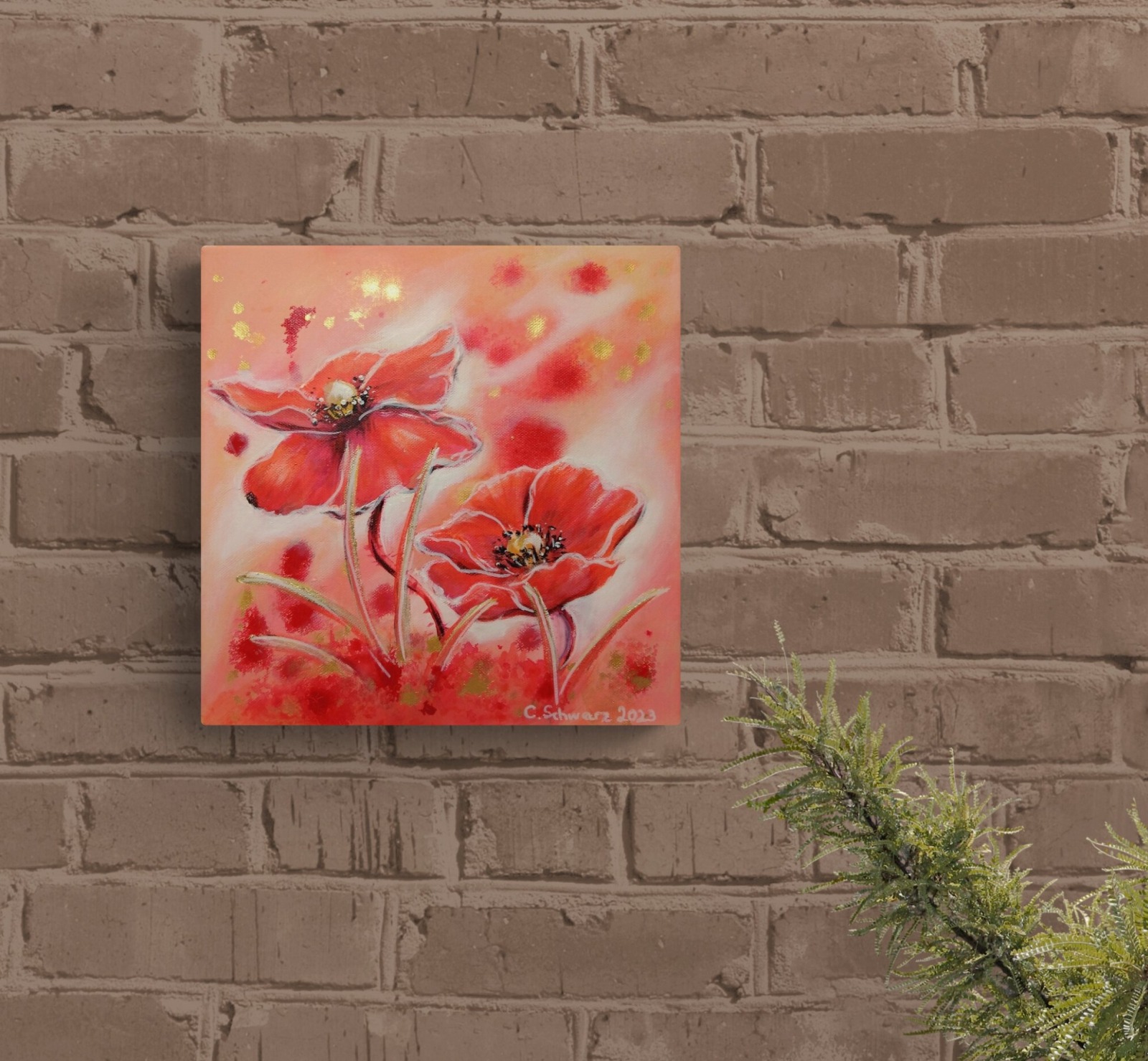 MOHNBLÜTEN - Bild mit Mohnblumen auf Leinwand 30cmx30cmx3,6cm von Christiane Schwarz