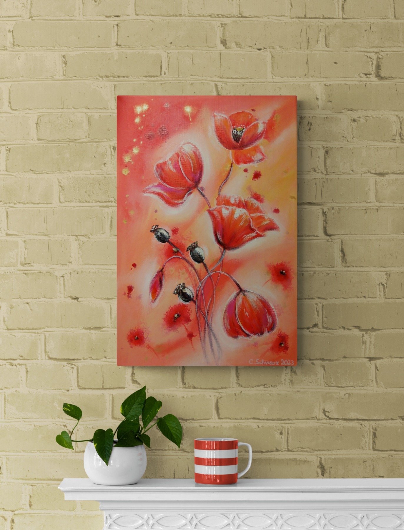 MOHNBLUMENTRAUM - künstlerisches Blumengemälde mit Mohnblumen auf Leinwand 40cmx60cm 3