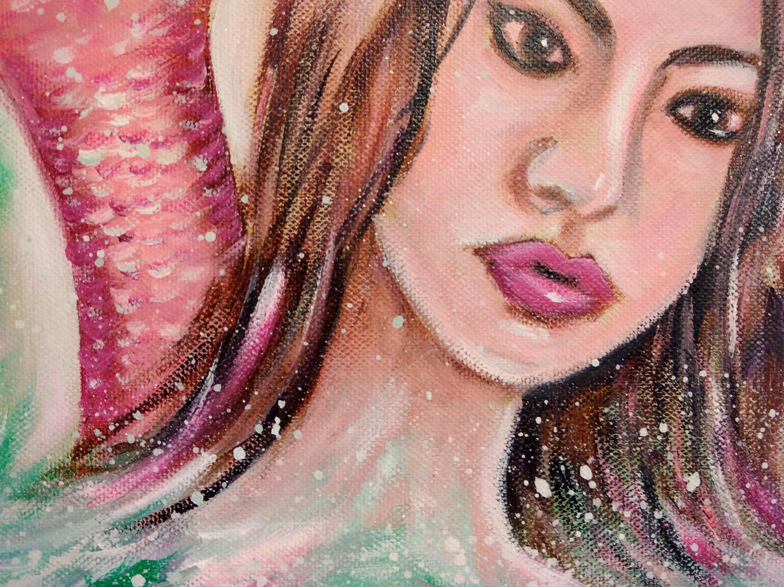 PRETTY LITTLE MERMAID - surrealistisches Acrylgemälde mit einer Nixe 30cmx30cmx3,7cm von Christiane