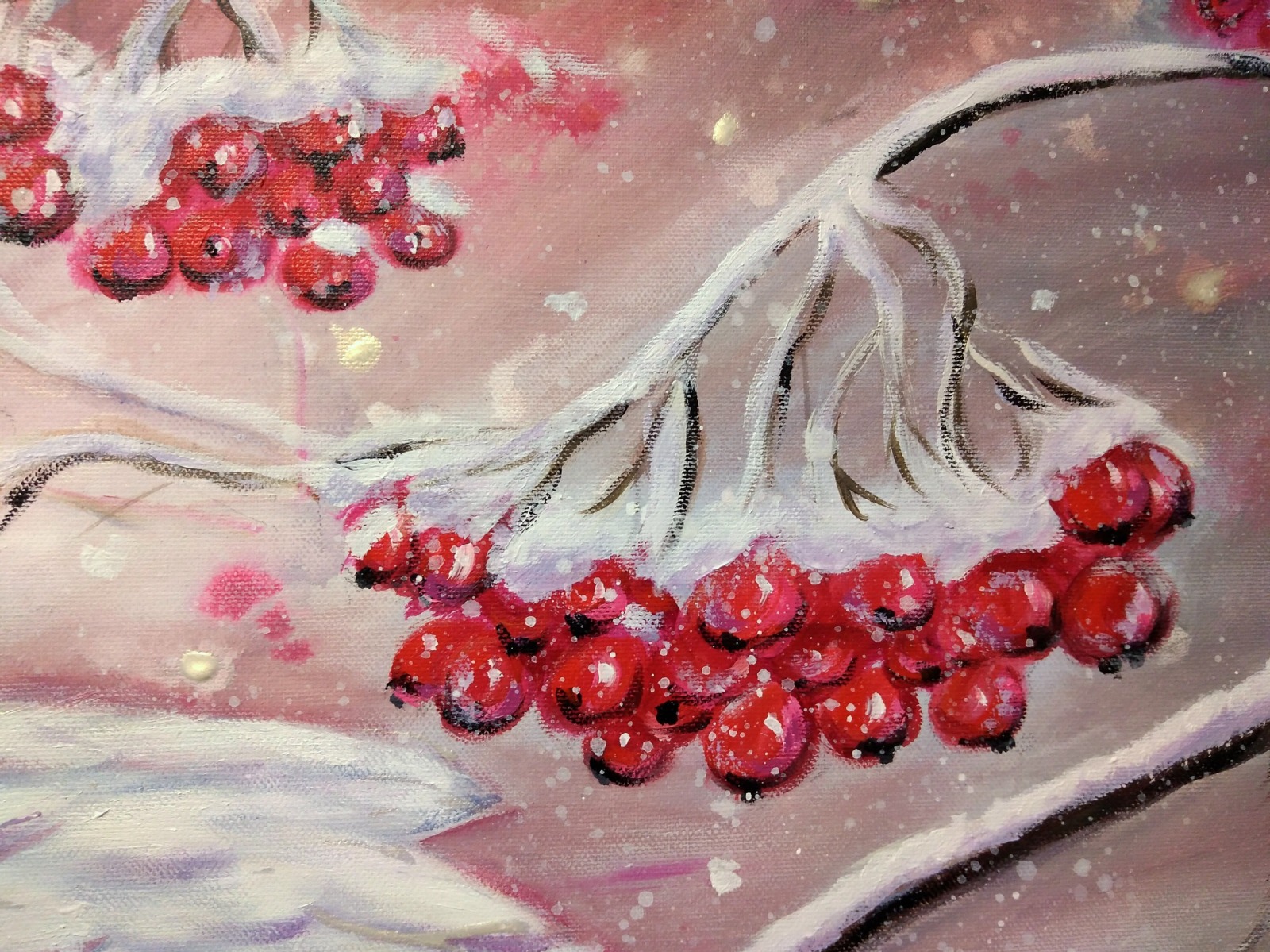 SCHWÄNE IN WINTERBEEREN - Original Acrylgemälde auf Leinwand 100cmx50cmx3,8cm von der