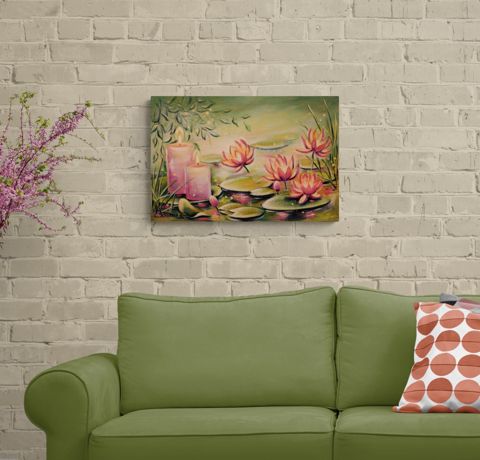 Acrylgemälde WATER LILY ROMANCE - mystisches Seerosenbild von der Künstlerin Christiane Schwarz