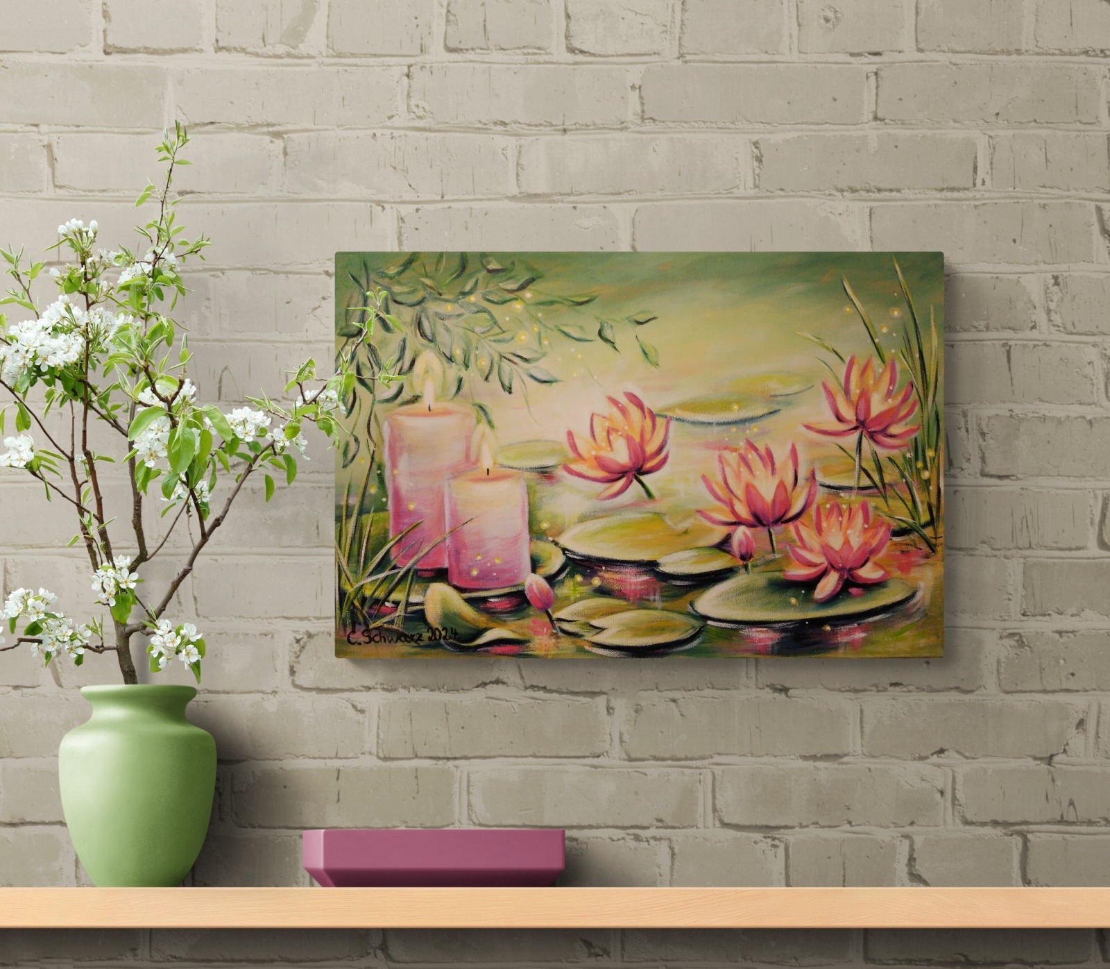 Acrylgemälde WATER LILY ROMANCE - mystisches Seerosenbild von der Künstlerin Christiane Schwarz 2