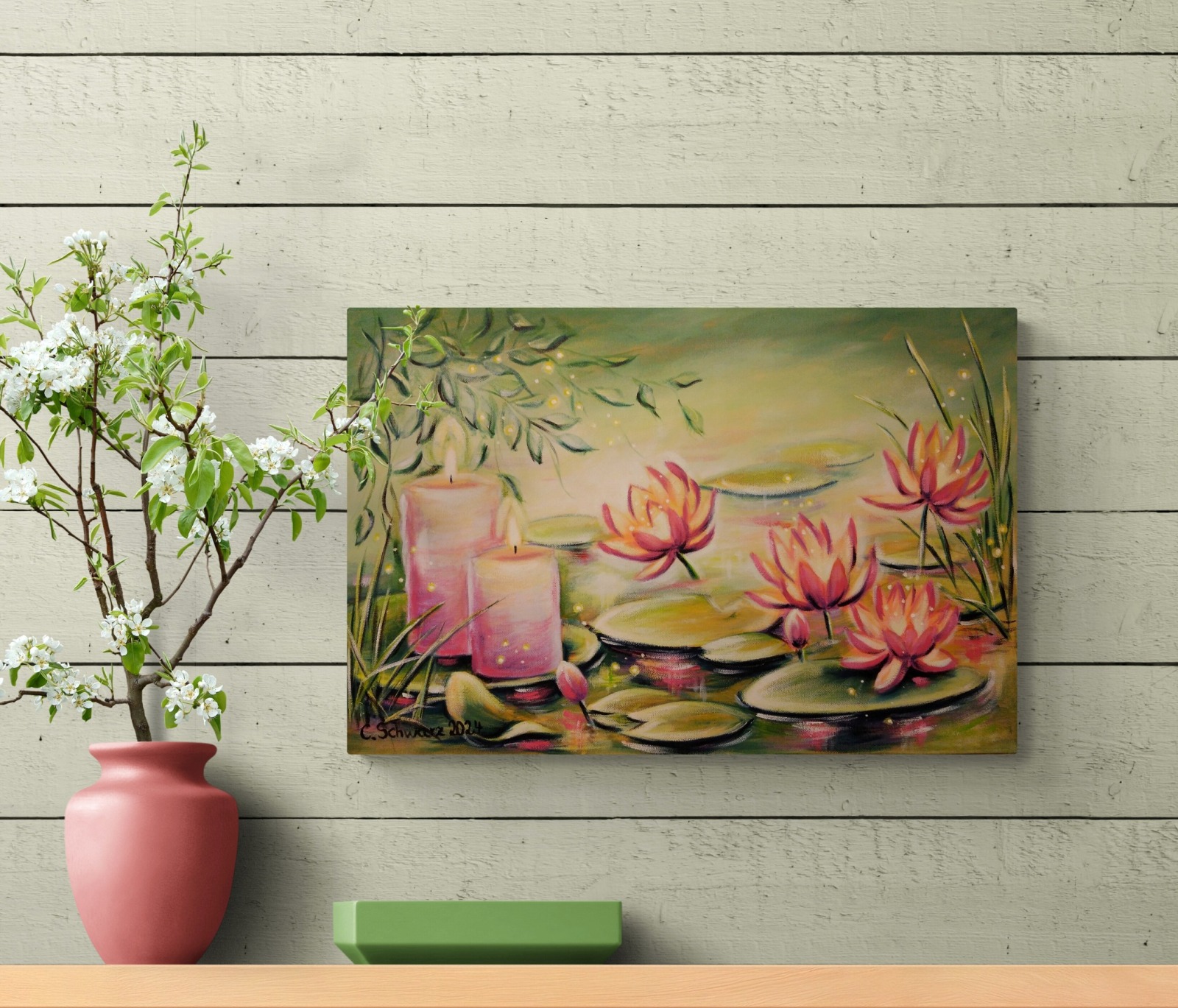 Acrylgemälde WATER LILY ROMANCE - mystisches Seerosenbild von der Künstlerin Christiane Schwarz 5