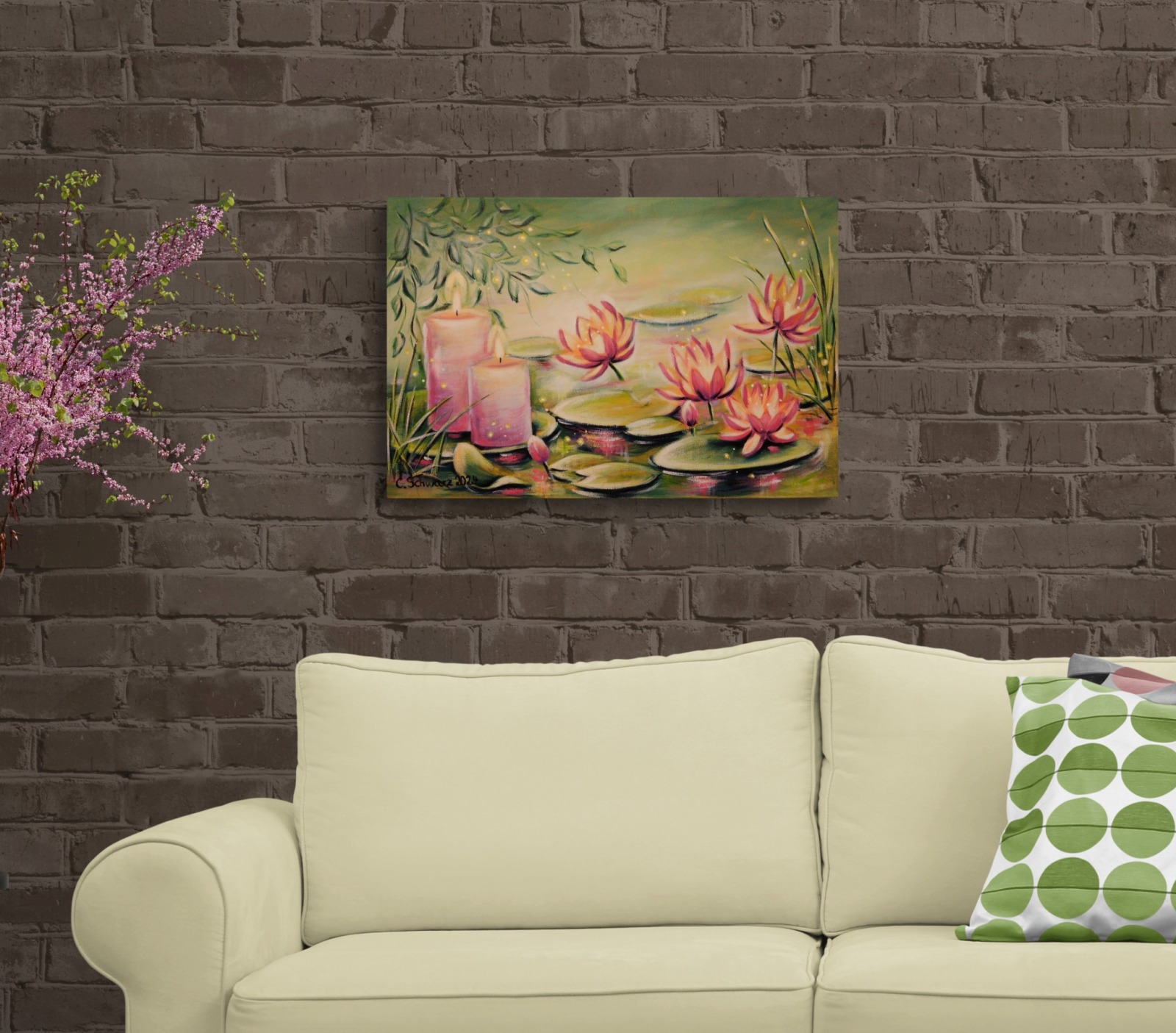 Acrylgemälde WATER LILY ROMANCE - mystisches Seerosenbild von der Künstlerin Christiane Schwarz 3