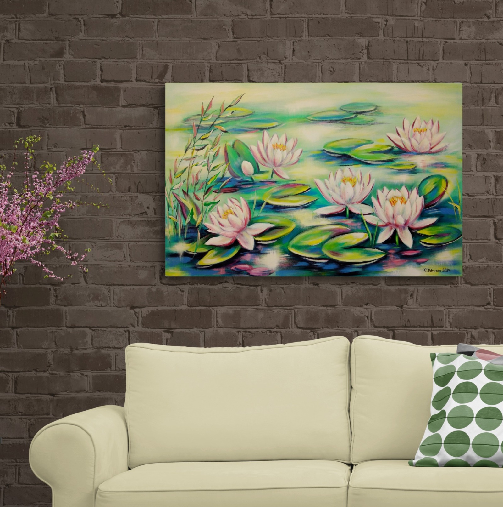 Acrylgemälde WATER LILY SPLENDOR - elegantes Seerosenbild von der Künstlerin Christiane Schwarz 4