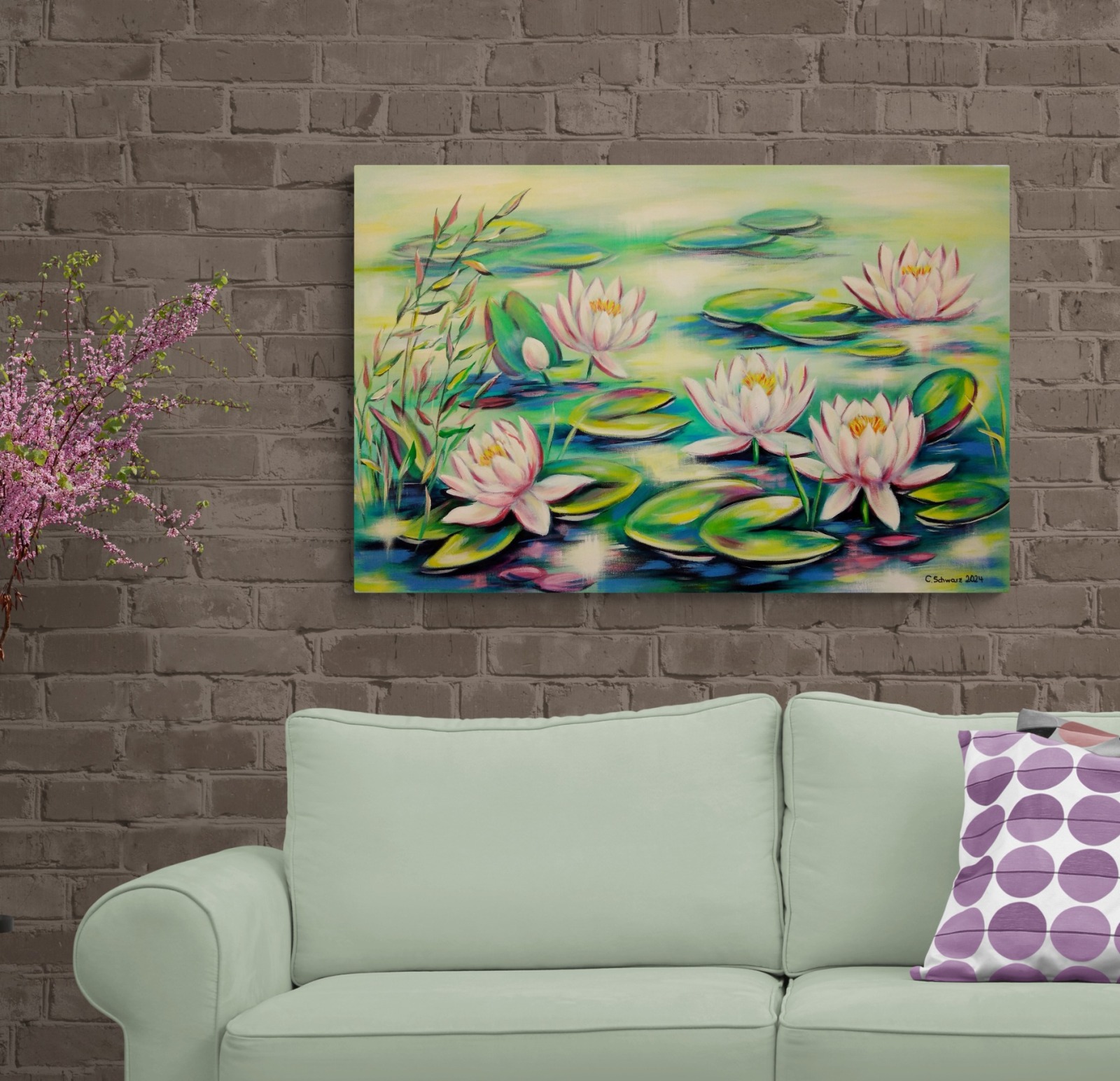 Acrylgemälde WATER LILY SPLENDOR - elegantes Seerosenbild von der Künstlerin Christiane Schwarz 9