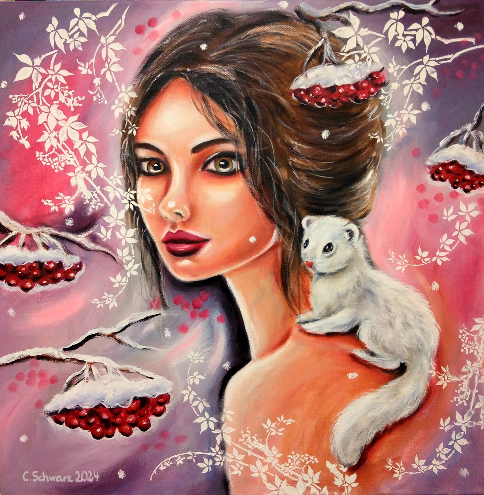 WINTERLICHE HARMONIE - Original Acrylgemälde auf Leinwand 50x50 cm von der Künstlerin Christiane