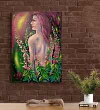 FINGERHUT-NYMPHE - künstlerisches Frauengemälde mit Fingerhüten 65cmx92cm - Acrylmalerei