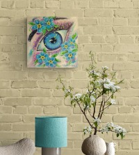 FORGET-ME-NOT-EYE - künstlerisches Bild mit Auge und Vergißmeinnicht - Blüten auf Leinwand