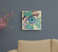 FORGET-ME-NOT-EYE - künstlerisches Bild mit Auge und Vergißmeinnicht - Blüten auf Leinwand