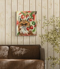 FUCHSTRÄUME - gemaltes Fuchsbild mit Erdbeeren auf Leinwand 50cmx60cm von Christiane Schwarz 5