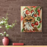 FUCHSTRÄUME - gemaltes Fuchsbild mit Erdbeeren auf Leinwand 50cmx60cm von Christiane Schwarz 2