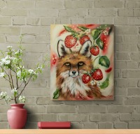 FUCHSTRÄUME - gemaltes Fuchsbild mit Erdbeeren auf Leinwand 50cmx60cm von Christiane Schwarz 3