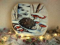 IGEL IM WINTERWALD - handbemalte Holzscheibe mit Wintermotiv von Christiane Schwarz