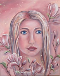 Magnolia Girl - künstlerische Frauenportrait mit Magnolienblüten, Kunst Bild Unikat Original