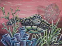 Acrylgemälde SEA TURTLE III - Kunst Acryl Gemalt Schildkröte Unikat 40cmx30cm, handgemalt von