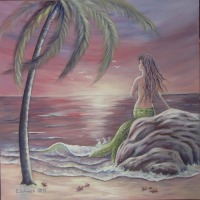 Acrylgemälde Meerjungfrau am Strand - Kunst Meer Nixe Bild Leinwand Malerei 80cmx80cm - Künstlerin