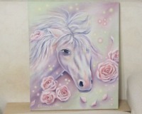 Magic Horse - Pferd Kunst Bild Gemalt Acryl Rosen Malerei Original 50cmx60cm 3