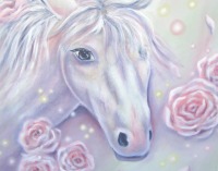 Magic Horse - Pferd Kunst Bild Gemalt Acryl Rosen Malerei Original 50cmx60cm 4