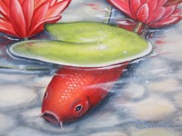 handgemaltes Acrylgemälde Karpfenteich - Fisch Koi Goldfisch Kunst Bild Leinwand 80cmx60cm 4