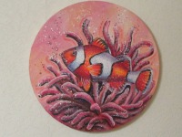 Acrylgemälde CLOWNFISCH runde Leinwand - Durchmesser 40cm Kunst Bild Fisch Original Malerei