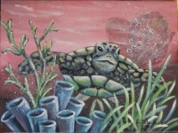 Acrylgemälde SEA TURTLE III - Kunst Acryl Gemalt Schildkröte Unikat 40cmx30cm, handgemalt von