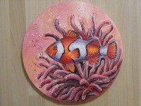 Acrylgemälde CLOWNFISCH runde Leinwand - Durchmesser 40cm Kunst Bild Fisch Original Malerei 3