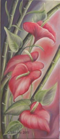 Exotische Flamingoblume - Kunst Anthurie Bild Deko Leinwand Kunstwerk Blume gemalt 30cmx70cm -