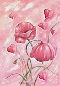 Acrylgemälde VALENTINES DAY - Kunst Bild Blumenmalerei Natur Mohn Unikat 50cmx70cm handgemaltes