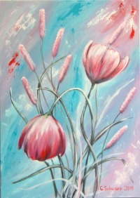 Acrylgemälde Swinging meadow flowers - farbenfrohes Mohnblumenbild von Christiane Schwarz