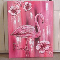 FLORIDA FLAMINGO - abstraktes Leinwandbild 40cmx50cm pink mit irisierendem Glitter, Künstlerin