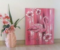 FLORIDA FLAMINGO - abstraktes Leinwandbild 40cmx50cm pink mit irisierendem Glitter, Künstlerin