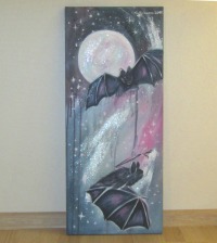 Acrylgemälde FLEDERMÄUSE BEI VOLLMOND - Kunst Wandbild Halloween abstrakt Fantasy Bild Deko gemalt