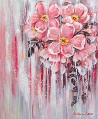 WILDE ROSEN - Leinwandbild 50cm x 60cm, handgemaltes Blumenbild mit Heckenrosen gemalt von