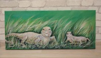 ECHSEN Acrylgemälde auf Leinwand 70cmx30cm - grün mit goldfarbiger Acrylfarbe 2