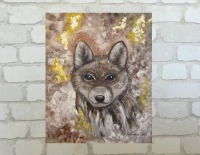 BABY WOLF - abstraktes Acrylbild mit goldfarbigem Blattmetall auf Leinwand, Acrylmalerei Christiane