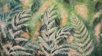 Frosted fern and falling leaves - Acrylbild mit Farn und fallenden Blättern, Acrylmalerei