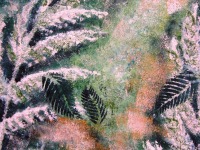 Frosted fern and falling leaves - Acrylbild mit Farn und fallenden Blättern, Acrylmalerei