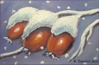 VERSCHNEITE HAGEBUTTEN - hübsches Winterbild auf Leinwand 30cmx20cm, Künstlerin Christiane Schwarz