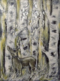 Acrylgemälde FIRST WINTER - wunderschönes Wandbild mit einem Reh im Winterwald und