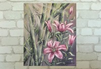 EXOTISCHE LILIEN - wunderschönes Blumenbild mit Lilienblüten und Bambus 50cmx60cm - Feng Shui Bild