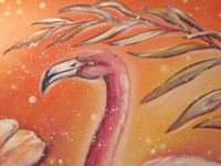 TROPICAL FLAMINGO - Acrylgemälde mit Flamingo und Hibiskusblüten auf Leinwand 60cmx60cm 5