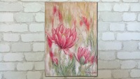 PINK WATERLILIES - abstraktes Acrylgemälde mit Metallikeffekten und Glitter auf Leinwand 50cm x