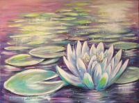 ENCHANTED WATERLILY - zauberhaftes Seerosenbild auf Leinwand 80cm x 60cm - handgemalte Kunst von